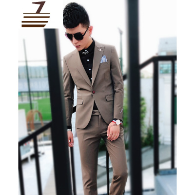 NEWLAKE结婚西装男套装修身韩版潮二件套英伦风帅气新郎2018新款男士西服