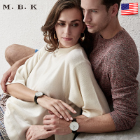 M.B.K欧美品牌石英表 情侣手表男女简约时尚休闲潮流腕表真皮表带纤薄男表女表三针经典款M-1004