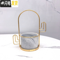 三维工匠ins北欧小清新多肉陶瓷小花盆创意个性室内好看铁艺简约客厅摆件 仙人柱架+大理石纹盆 中花盆容器