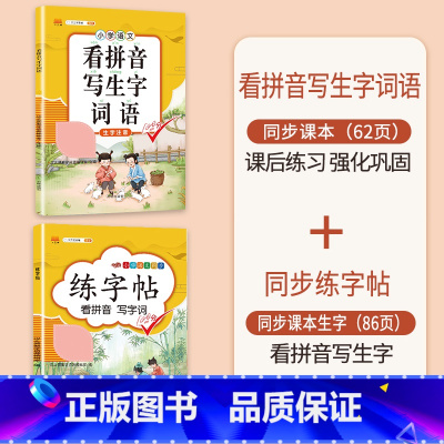 [2本]看拼音写词语+练字帖 二年级下 [正版]看拼音写词语一年级二年级三四五六年级上册语文人教版小学生注音生字拼音拼读