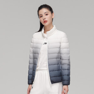 女装秋冬新款90绒轻薄羽绒服女款女式立领渐变色撞色外套_273131