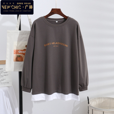 广赫秋装卫衣女大码200斤宽松加肥加大胖mm中长款薄款假两件韩版外套卫衣