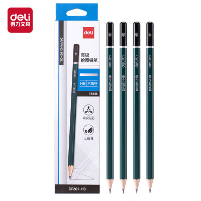 得力(deli)书写铅笔 DP601-HB 绿色六角杆 12支/盒 混 1盒装