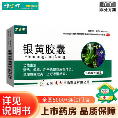 40粒]健之佳银黄胶囊0.3克*10粒*4板 清热解毒 扁桃体炎 云南通大