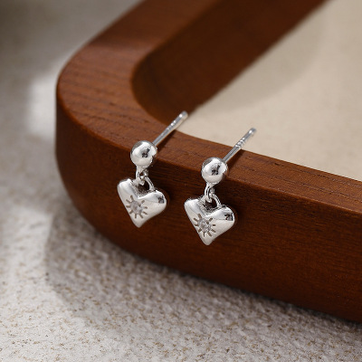 韩国韩版通体S925纯银爱心圆珠耳钉女简约时尚气质百搭ins风耳环送女朋友老婆情人节七夕生日礼物