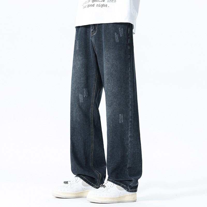 美式复古男士牛仔裤 宽松阔腿版型 蓝灰磨白做旧 街头拖地休闲裤