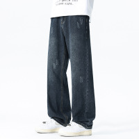 美式复古男士牛仔裤 宽松阔腿版型 蓝灰磨白做旧 街头拖地休闲裤