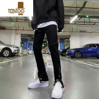 YANXU潮牌牛仔裤男款夏季小脚裤黑色男装高街裤子男士破洞裤休闲裤长裤