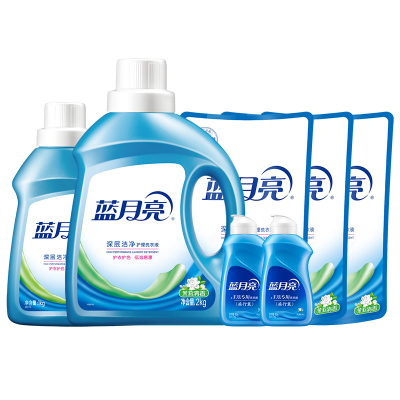 蓝月亮洗衣液实惠套装(茉莉香洁净2kg+1kg+500g袋x3+白兰旅行装80gx2)4.66kg/套