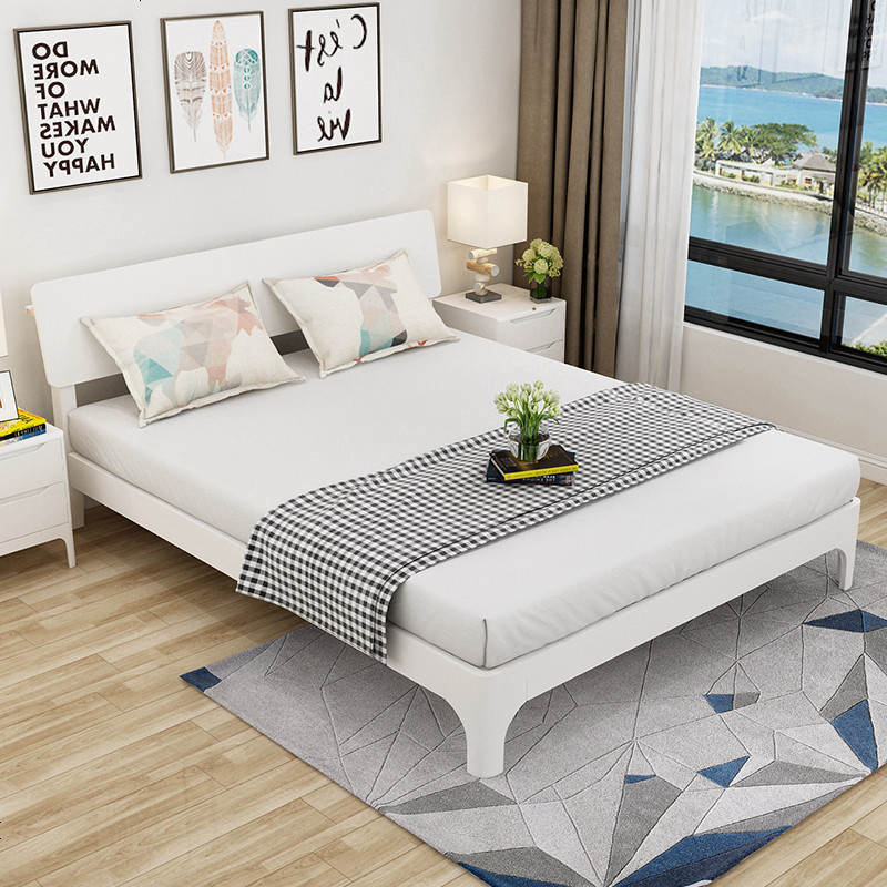 实木床双人1.5米北欧床经济型简约现代1.35m出租房用简易单人床架