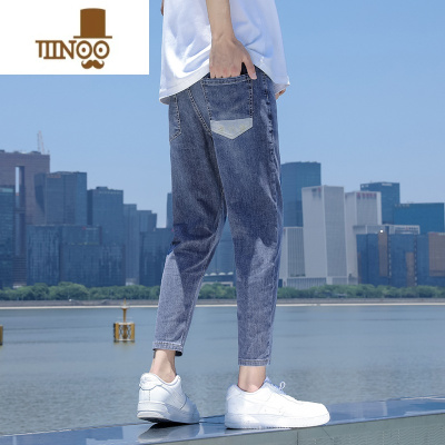 YANXU2023夏季薄款蓝色男士牛仔裤九分宽松休闲男款百搭修身小脚裤子潮
