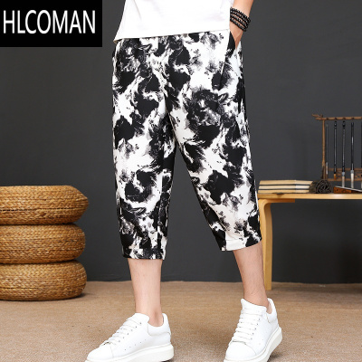 HLCOMAN夏季冰丝七分裤男士休闲中国风国潮短裤潮流薄款运动束脚沙滩中裤