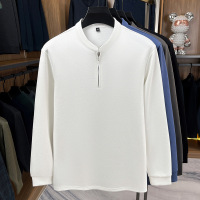 拉链长袖纯色男士打底衫秋季新款休闲立领商务长袖t恤男