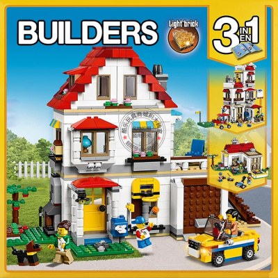 创意百变系列机器人探险家飞机赛车兼容乐高拼装积木盒玩具31062家庭别墅