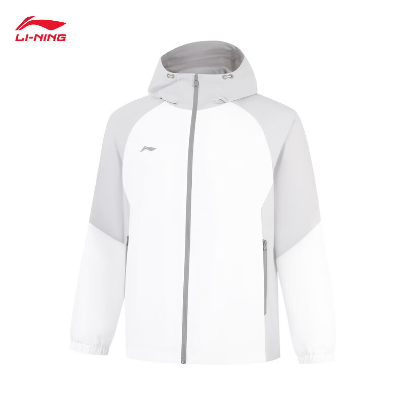 李宁运动风衣男子健身系列运动外套 白垩灰/静灰色 XL