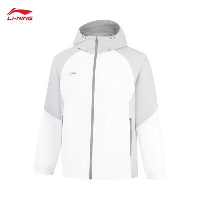 李宁运动风衣男子健身系列运动外套 白垩灰/静灰色 XL