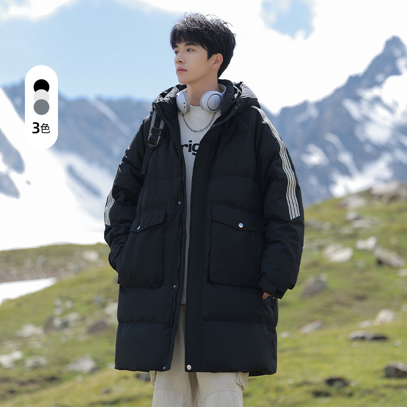 羽绒服男秋冬季情侣款男女同款90白鸭绒中长款外套男士时尚面包服