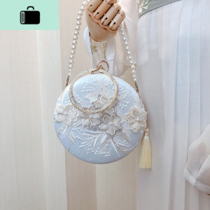 包包女29新款汉服包古风小包包花朵小圆包刺绣包百搭斜跨复古包NEW LAKE 刺绣花送珍珠链女斜挎包 刺绣花送珍珠链