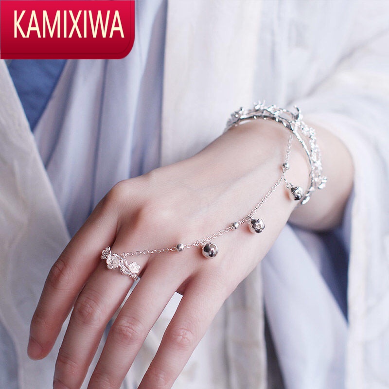 kamixiwa手链戒指一体女韩版新娘古风手背链简约时尚复古宫廷汉服手部