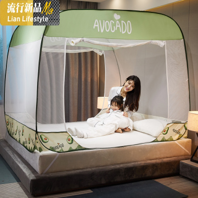 蒙古包蚊帐防摔儿童免安装1.51.8m床双人家用三开加密加厚2米床 三维工匠