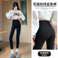 灰色加绒鲨鱼裤女外穿秋冬季加厚棉裤高腰收腹提臀瑜伽健身打底裤_398