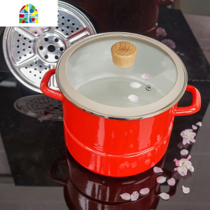 肥龙加厚搪瓷珐琅蒸锅蒸煮一体锅单层家用煤气电磁炉蒸鱼汤锅 FENGHOU 绿野仙踪24cm蒸锅