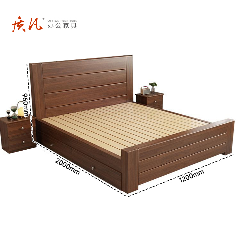 苏宁 质凡 宿舍公寓新中式双人床胡桃色木床现代简约箱框结构/ZF-SMC013/1.2米*2米