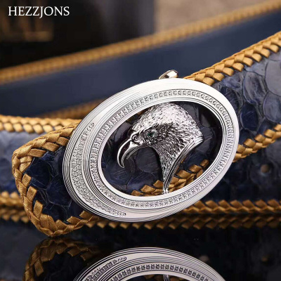 赫泽琼斯HEZZJONS蟒蛇皮皮带不锈钢鹰头腰带绅士商务休闲裤腰带潮男发型师夜店皮带