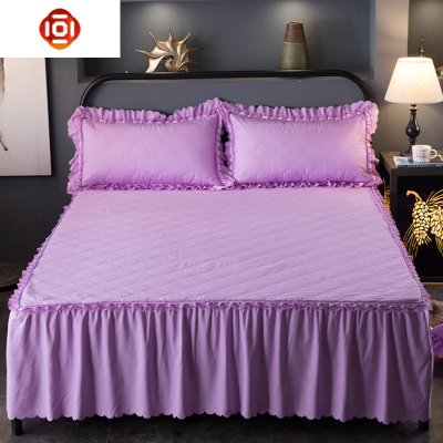 棉磨毛色夹棉床裙加厚棉床罩单件1.8m保护套防滑床罩床套笠三维工匠