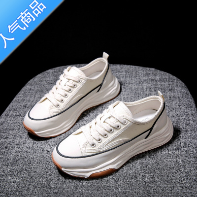 SUNTEK帆布鞋女鞋2022年春秋透气新款百搭休闲厚底薄款小白板鞋2023