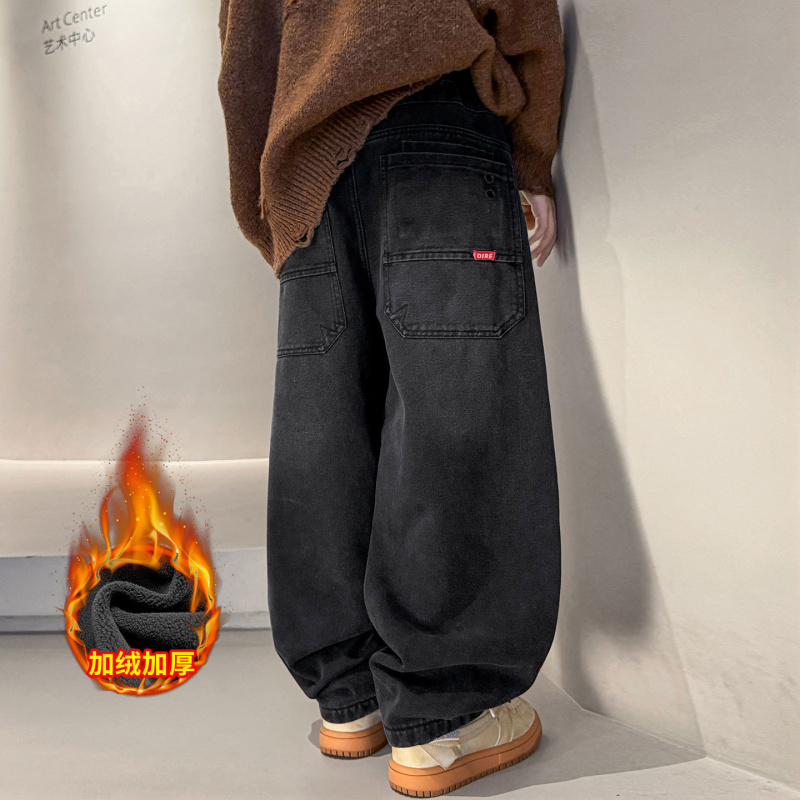 男童牛仔裤加绒秋冬款新款大童冬装潮儿童装一体绒休闲裤