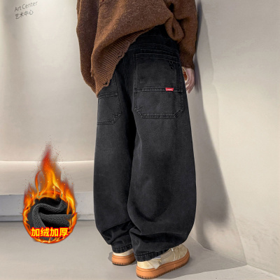男童牛仔裤加绒秋冬款新款大童冬装潮儿童装一体绒休闲裤