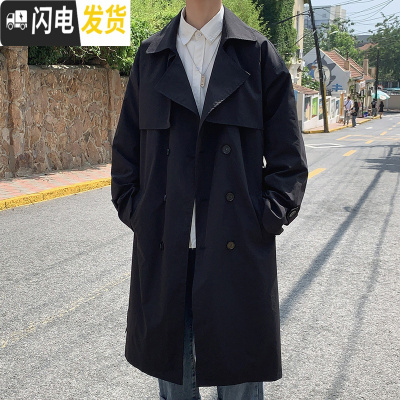 HLCOMAN春秋款黑色风衣男2020新款中长款男士外套帅气潮流大衣韩版英伦风风衣
