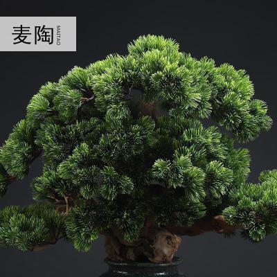 美帮汇复古仿真迎客松盆景家居摆件客厅玄关软装绿植样板间陶瓷摆件