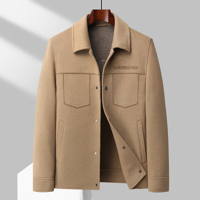 手工缝制秋冬浮植绒工艺100%羊毛双面尼短大衣男士青年夹克外套