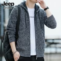Jeep吉普毛衣男士针织开衫春秋季潮牌痞帅百搭休闲连帽卫衣外套男