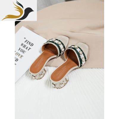 ulzzang拖鞋女外穿粗跟2019春款百搭红ins潮水钻沙滩中高跟单鞋_4_1