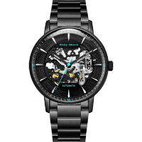 welly merck威利默克手表男新款自动机械表品牌正品防水时尚男表钢带镂空腕表WM017M