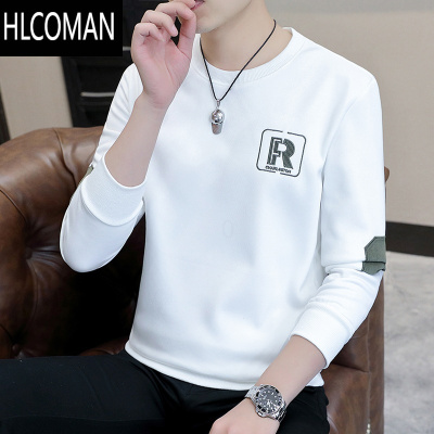 HLCOMAN长袖T恤男秋季加绒加厚白色衣服秋装上衣p暖秋衣打底衫卫衣