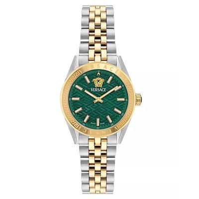范思哲(Versace)女士石英表瑞士机芯绿盘金 tone 天使浮雕防水不锈钢腕表