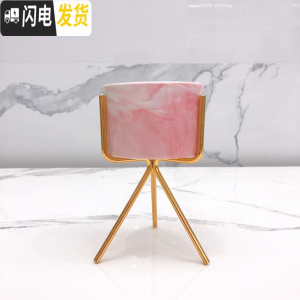 三维工匠ins北欧小清新多肉陶瓷小花盆创意个性室内好看铁艺简约客厅摆件 三角架+粉盆 中花盆容器