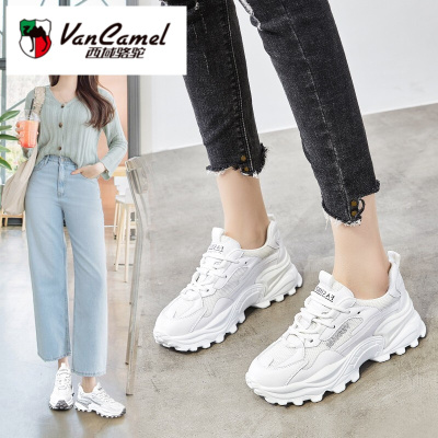 西域骆驼老爹鞋女鞋春秋2021新款透气网面跑鞋百搭舒适软底防滑户外运动休闲鞋ins潮女