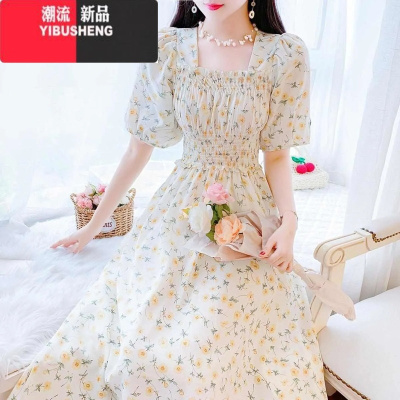 YIBUSHENG胖mm大码茶歇法式连衣裙女季新款仙女裙气质方领仙a字裙子潮