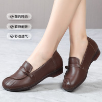 25秋季新款中口单鞋女软底舒适中年女皮鞋一脚蹬妈妈鞋四季平底鞋