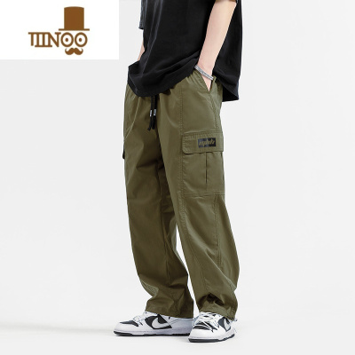 YANXU 休闲裤秋季凉爽军绿色机能工装裤子男潮牌宽松运动痞帅阔腿裤