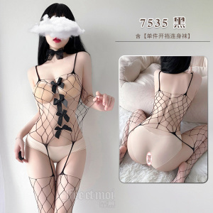 霏慕性感情趣内衣蝴蝶结渔网连身袜网袜大眼网衣女式情趣睡衣连体衣7535