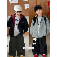 童酷男童秋季新款韩版字母刺绣宝宝卫衣格子内里连帽儿童外套