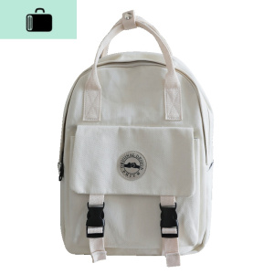 花曦家 简约双肩包女工装风帆布包白色大学生背包女双肩书包NEW LAKE 白色 白色