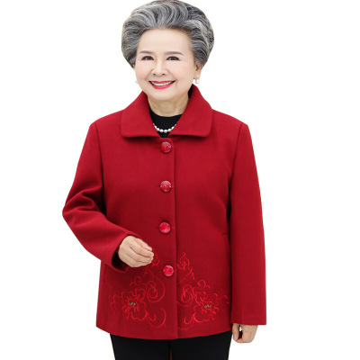 迪鲁奥(DILUAO)老年人秋冬新款外套女80奶奶老太太秋季上衣宽松型袖毛呢60-70岁老人衣服女妈妈 红色 XL(建议70-95斤穿)
