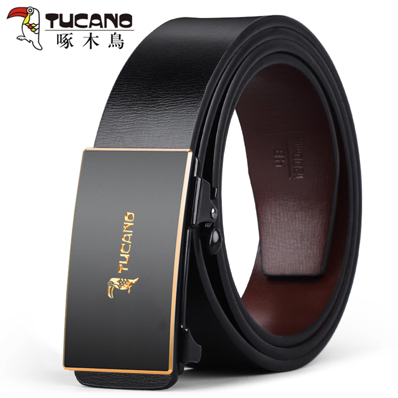 啄木鸟男士皮带无牙内穿自动扣年轻人潮流牛皮男款商务裤腰带真皮